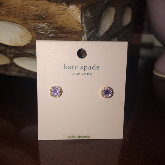 New Kate Spade Cubic Zirconia Purple Stud Earrings with Rhinestones - Picture 3 of 7